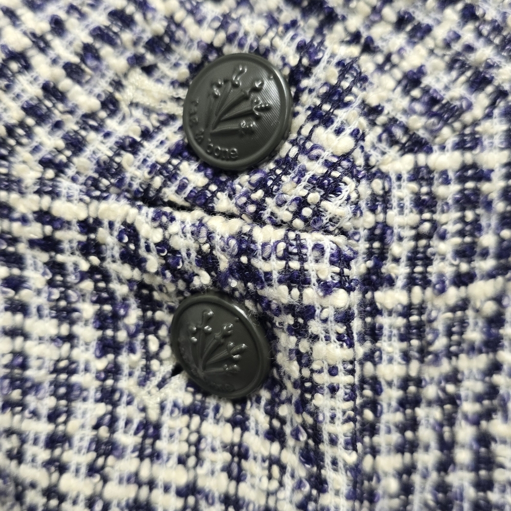 rag & bone Tweed Blazer Size 6 Navy Cream Collarless Crest Button Jacket - Picture 10 of 11